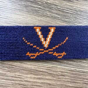 Smathers & Branson Mens UVA Cavaliers Needlepoint Belt Navy Blue Leather Size 40